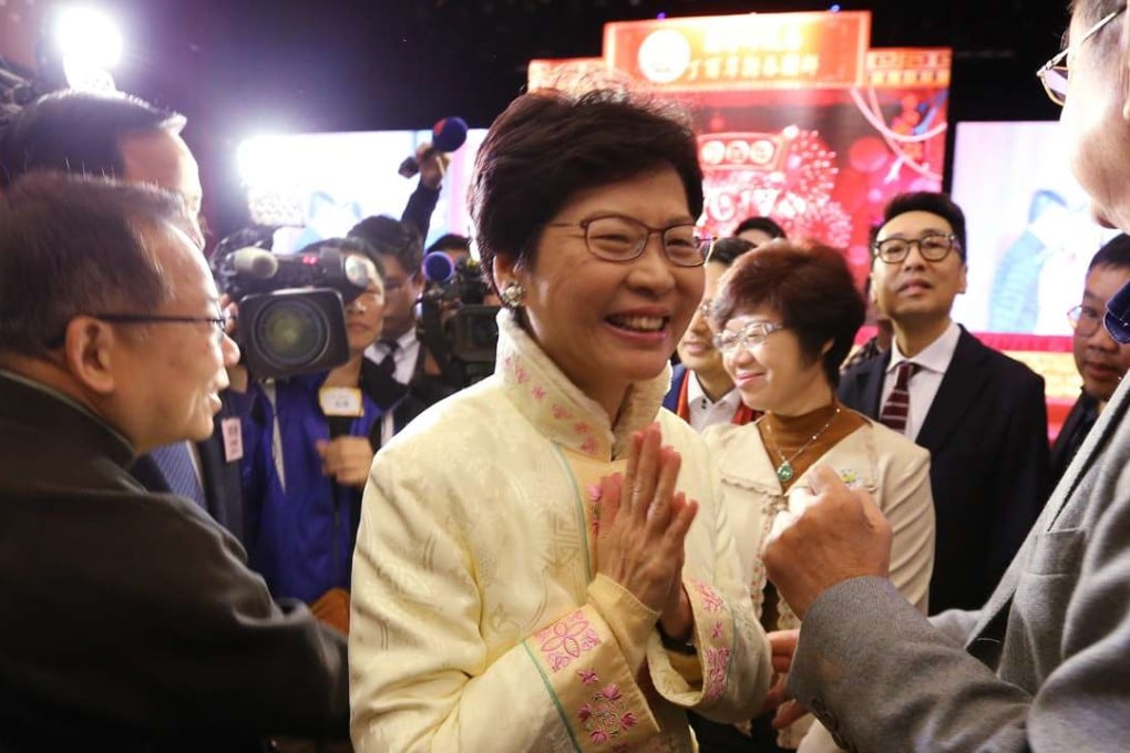 Carrie Lam at the Heung Yee Kuk’s Lunar New Year reception in Sha Tin on February 3. Photo: Felix Wong