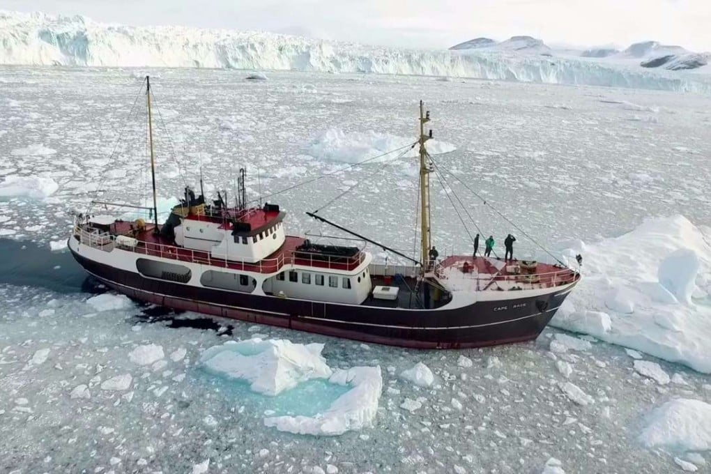 The research ship M/V Cape Race on Greenland’s northwest coast during a Nasa mission to survey of the seafloor. Photo; Nasa
