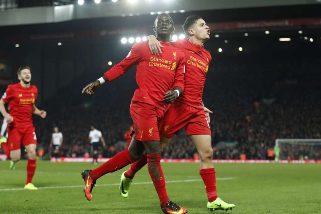 Liverpool’s Sadio Mane celebrates scoring their second goal. Photo: Reuters