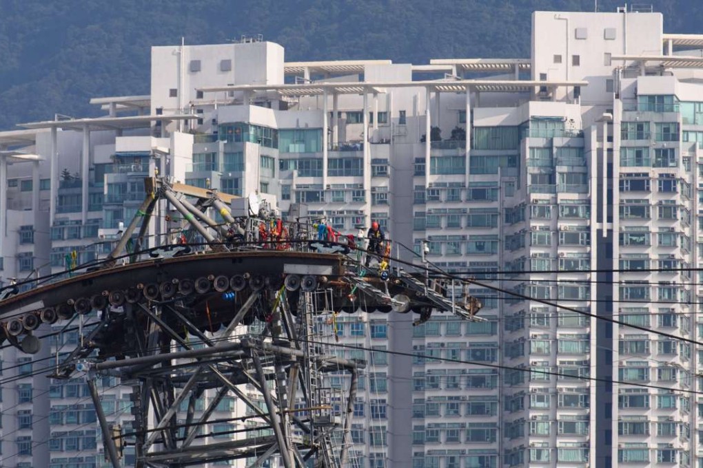 Workers stand on top of a pylon of the Ngong Ping 360 cable car tourist attraction in Tung Chung. Some scholars believe that a third to almost half of all jobs could be taken in a decade or so because of the advance of technology. Photo: AFP