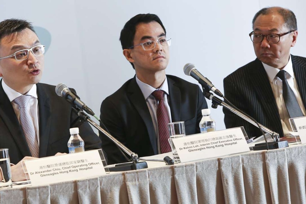 (From left) Dr Alexander Chiu, chief operating officer of Gleneagles Hospital, Dr Kelvin Loh, interim chief executive officer, and Rufin Mak, executive director of NWS. Photo: Jonathan Wong
