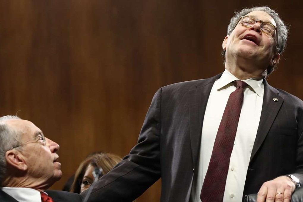 Senator Al Franken, right, jokes with Committee Chairman Senator Chuck Grassley prior to the start of the Senate Judiciary Committee's markup on the nomination of Senatorr Jeff Sessions to be the next Attorney General of the US on January 31. Photo: AFP