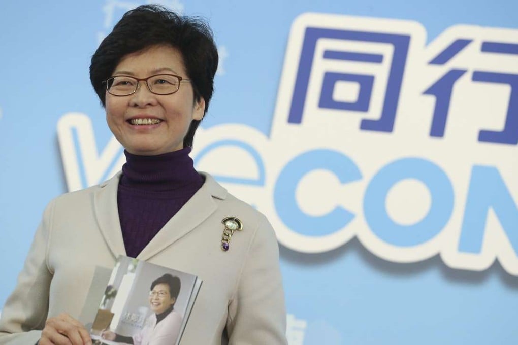 Chief executive hopeful Carrie Lam unveils her platform ideas on Monday. Photo: Felix Wong