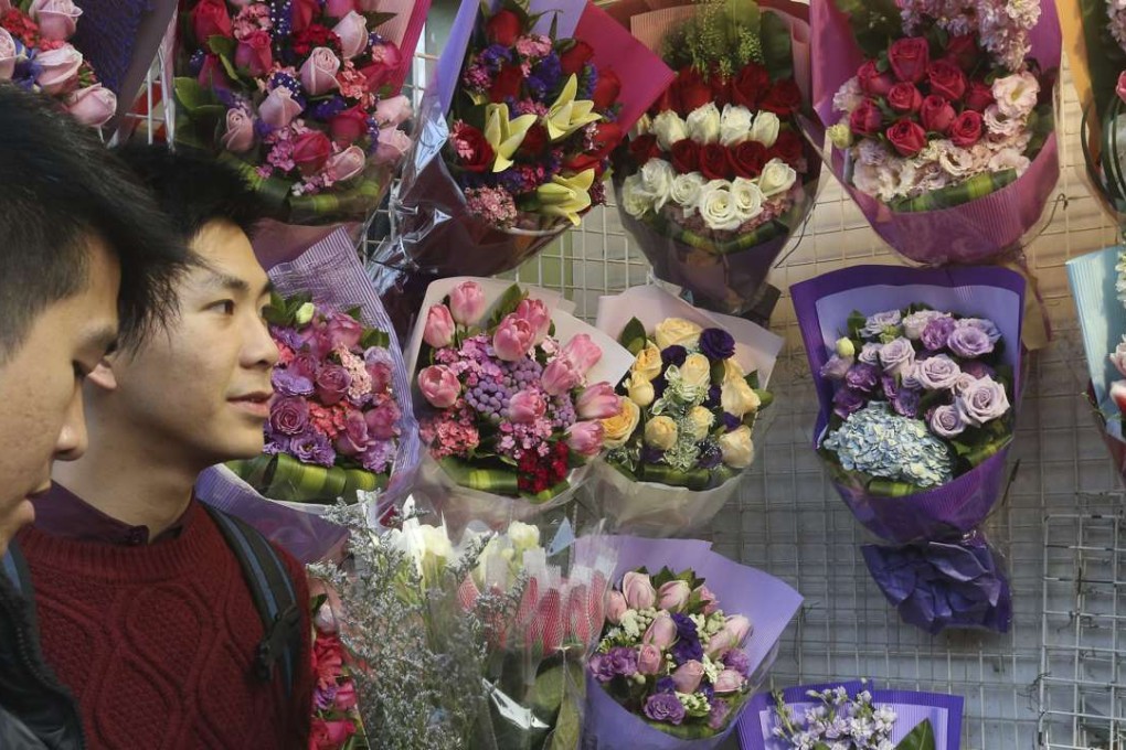 Flower bouquets for Valentine's Day at the flower market in Mong Kok. Photo: K. Y. Cheng