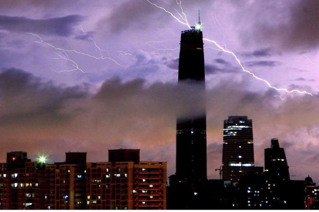 Lightning strikes over Guangzhou International Finance Center. Photo: AP
