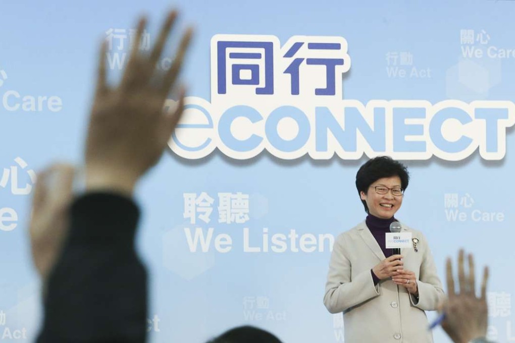 Lam offered to “rebuild the ladder for home buying” by introducing a new layer of affordable housing targeted at middle-class and first-time buyers. Photo: Felix Wong