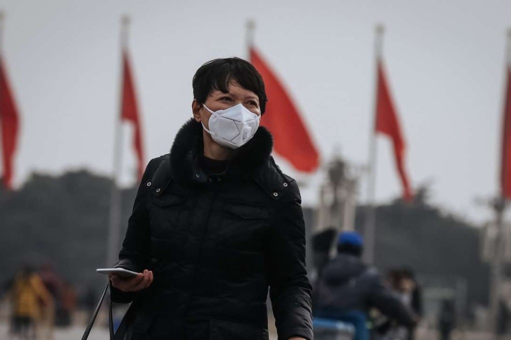 A tourist wears a protective mask while touring Tiananmen Square in thick smog last month. Photo: EPA