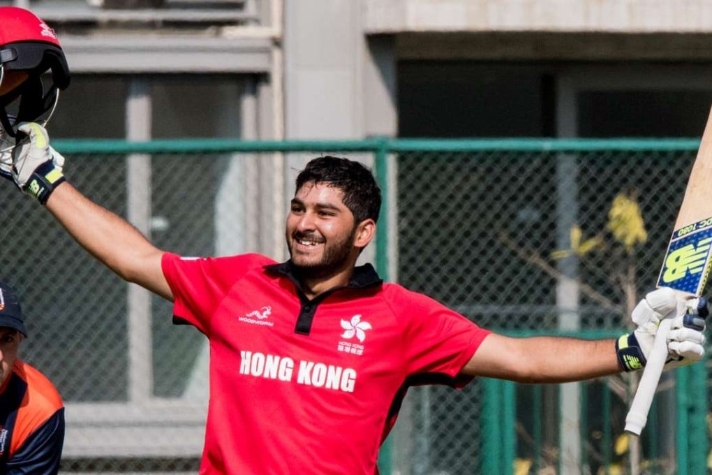 Anshuman Rath celebrates his century against Netherlands. Photo: Panda Man