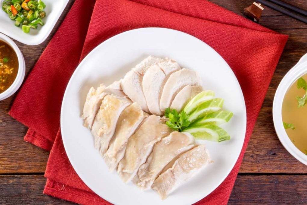 Hainanese chicken rice.