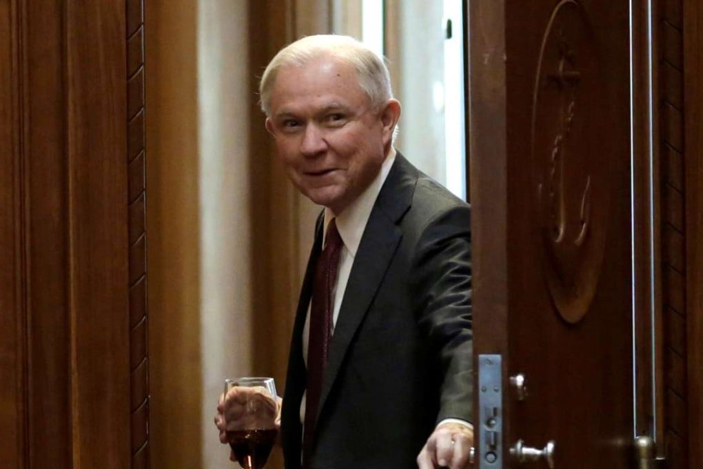 US Attorney General Jeff Sessions heads into his first meeting with heads of federal law enforcement components at the Justice Department in Washington last Thursday. Photo: Reuters