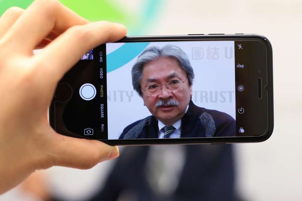Chief executive hopeful John Tsang Chun-wah takes part in a Facebook Live session at the Hopewell Centre in Wan Chai on Thursday. Photo: Dickson Lee