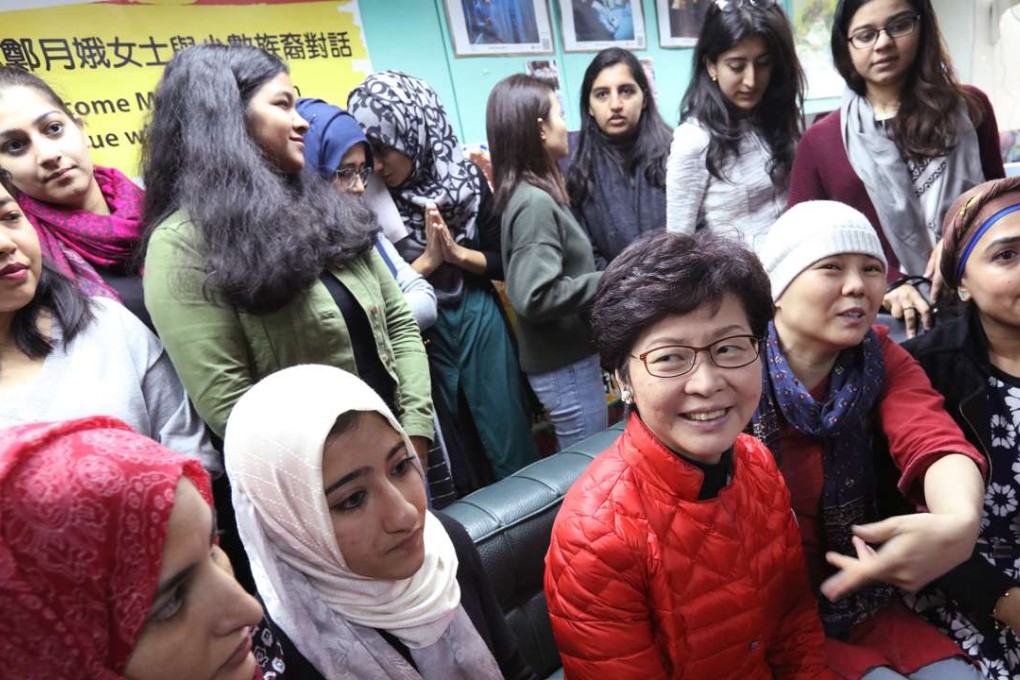 Chief executive hopeful Carrie Lam meets ethnic minority representatives. Photo: Felix Wong