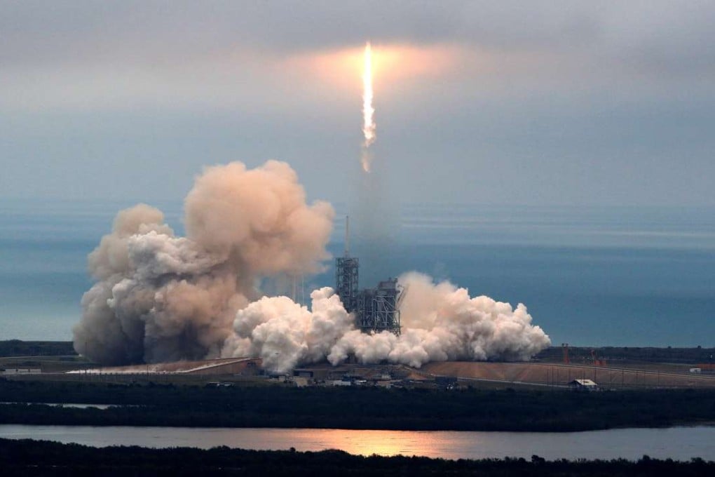 A SpaceX Falcon 9 rocket takes off on a supply mission to the International Space Station from historic launch pad 39A at the Kennedy Space Centre in Cape Canaveral, Florida, on Sunday. Photo: Reuters