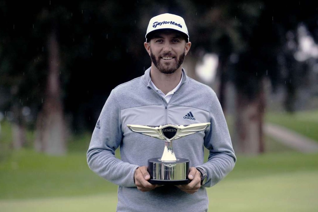 Dustin Johnson celebrates his victory following the final round of the Genesis Open which made him the new world number one. Photo: USA Today