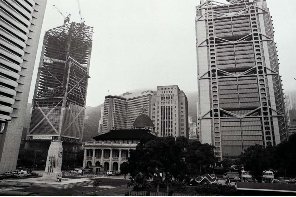 The historic Bank of China building (centre) flanked by the bank’s new tower under construction (left) and HSBC’s central headquarters. Photo: P Y Tang
