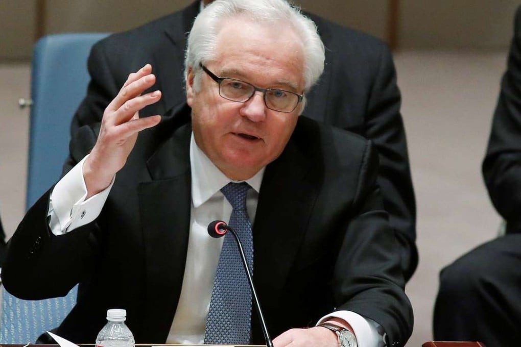 Russian Ambassador to the United Nations Vitaly Churkin addresses members of the UN Security Council during a meeting about the Ukraine situation, at UN headquarters in New York. Photo: Reuters