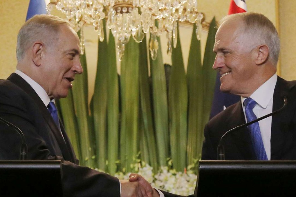 Israel’s Prime Minister Benjamin Netanyahu with his Australian counterpart Malcolm Turnbull. Photo: EPA