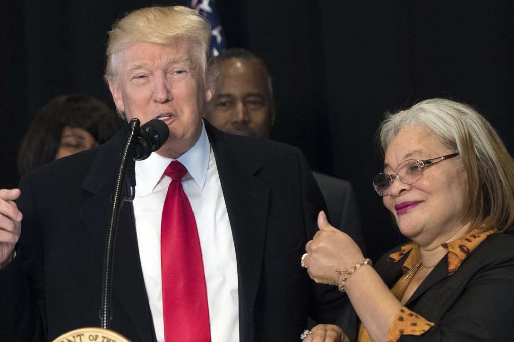 US President Donald J. Trump delivers remarks with Alveda King, niece of Martin Luther King Jr., after touring the Smithsonian National Museum of African American History and Culture in Washington. Photo: EPA pool