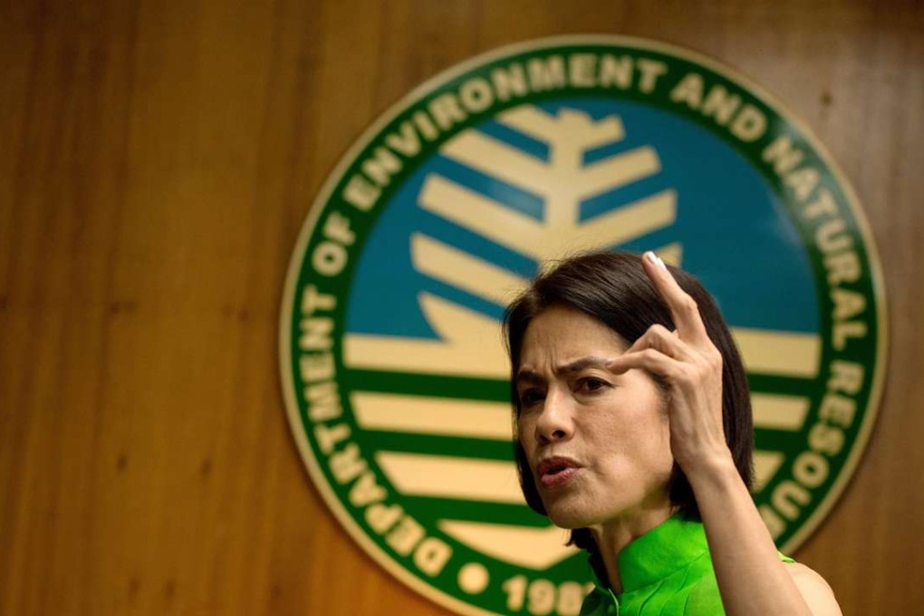 Regina Lopez gesturing during an interview. Photo: AFP