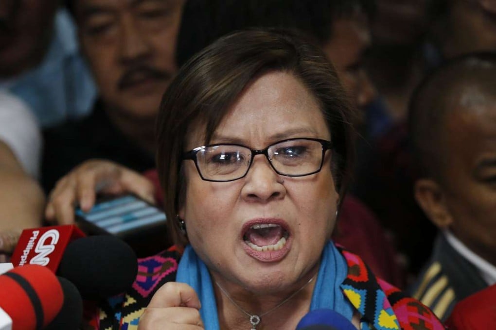Filipino Senator Leila de Lima speaks during a press conference at the Philippine Senate in Pasay City. Photo: EPA