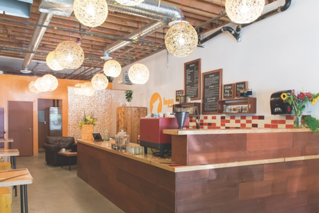 To meet Lupii Café’s zero-waste mandate, Basic Design designed and produced all the interior furnishings and signage from reclaimed, upcycled materials. Photo: Basic Design