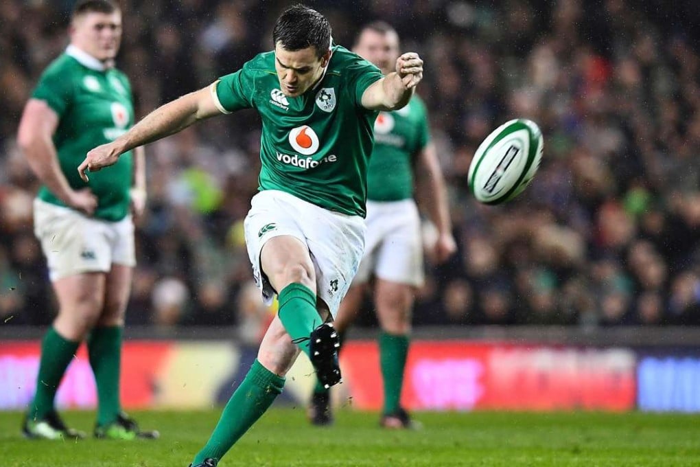 Ireland's fly-half Jonathan Sexton takes a penalty. Photo: AFP