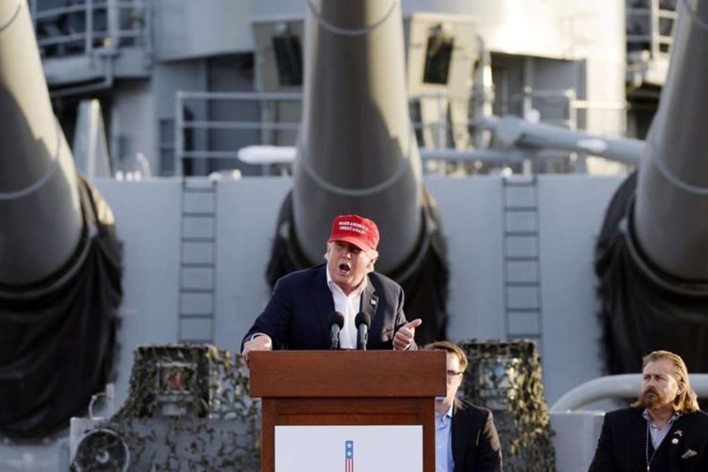 Donald Trump on the battleship USS Iowa during a campaign stop in September. Photo: AP