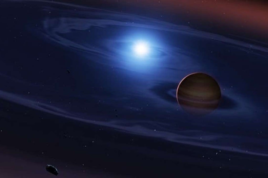 An artist's impression of the SDSS binary star system, which has been found to include debris suggestive of rocky planets. Graphic: University College London