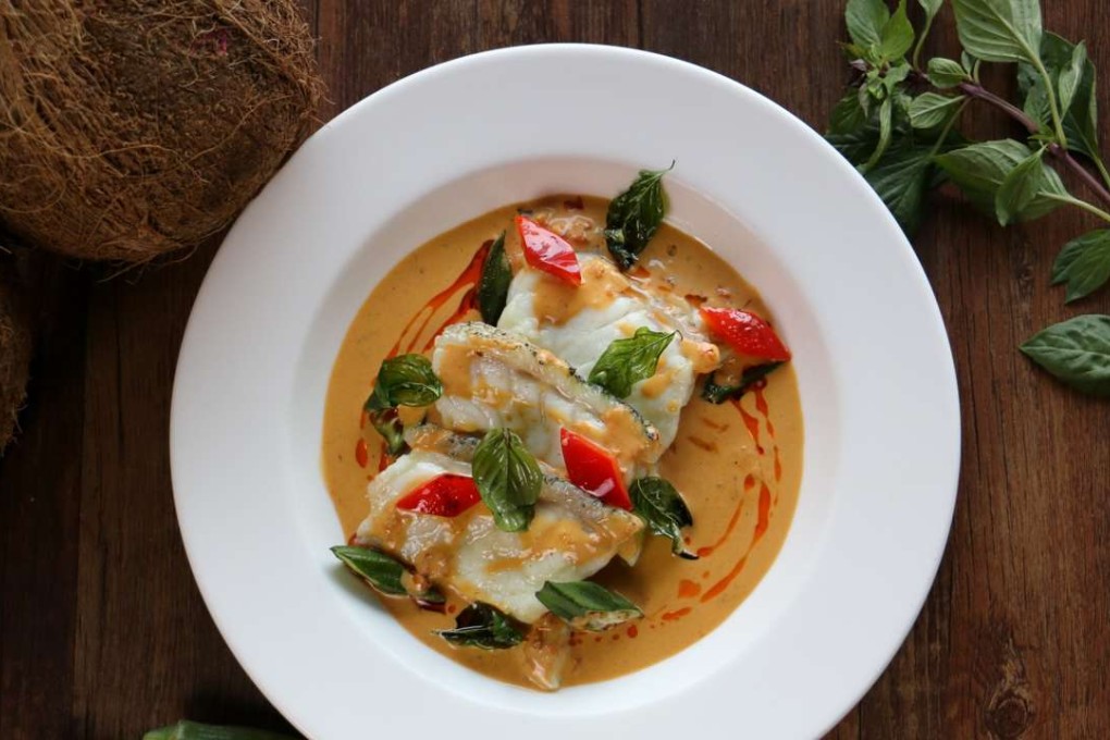 Stewed oasis giant grouper fillet with coconut and bang bang sauce at Man Ho Chinese Restaurant.