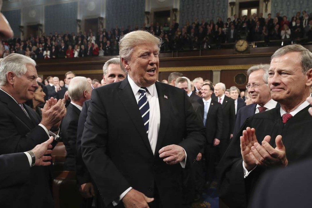 President Donald Trump arrives on Capitol Hill in Washington for his address to a joint session of Congress. But markets were unmoved by the speech. Photo: AP