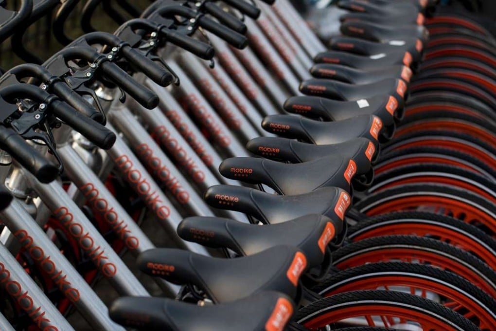A file picture taken last month of Mobike cycles used in the firm’s bike sharing scheme in Shanghai. Photo: AFP