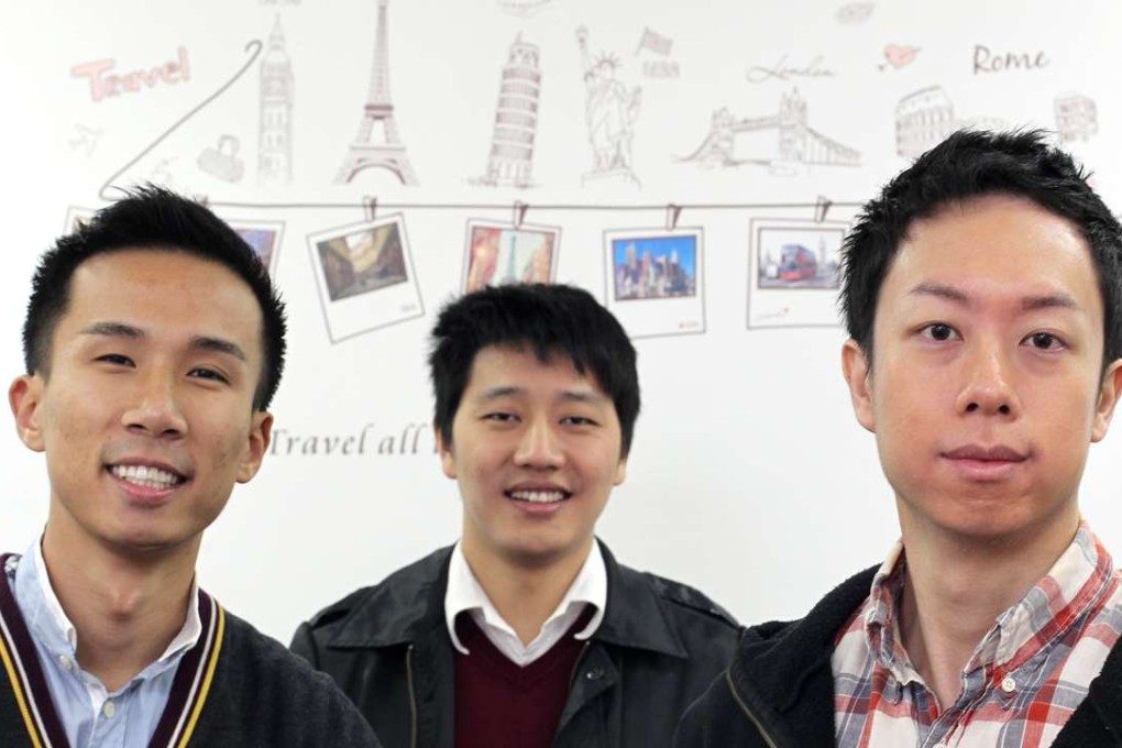 Klook founder Ethan Lin (left) says the company will be broadening its scope of operations beyond Asia. Also seen are co-founders Bernie Xiong and Eric Gnock Fah. Photo: May Tse