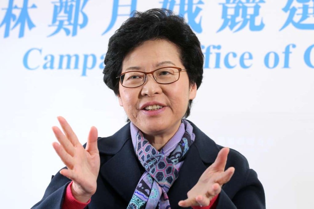 Chief Executive candidate Carrie Lam spoke to the South China Morning Post at her campaign office in Wan Chai. Photo: Dickson Lee