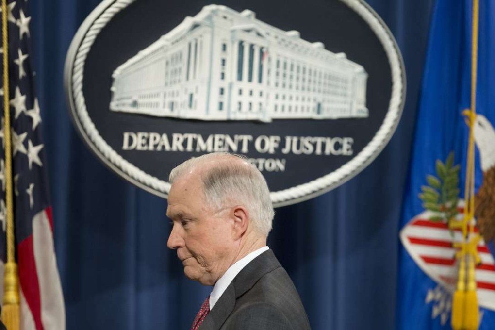 US Attorney General Jeff Sessions concludes a news conference in which he recused himself from any current or future investigations into Russia ties to the Trump campaign. Photo: EPA