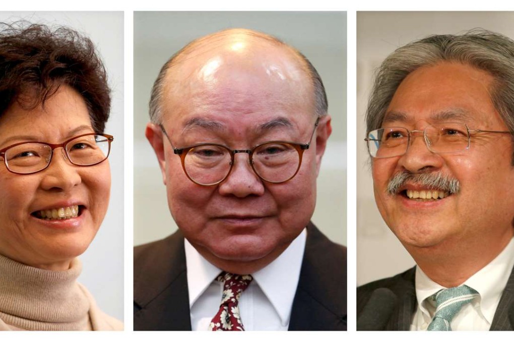 All three candidates – Carrie Lam, Woo Kwok-hing and John Tsang – have promised to mend the fissures in society if elected, and acknowledge that the relaunch of political reform is a contentious issue they have to address. Photo: Reuters