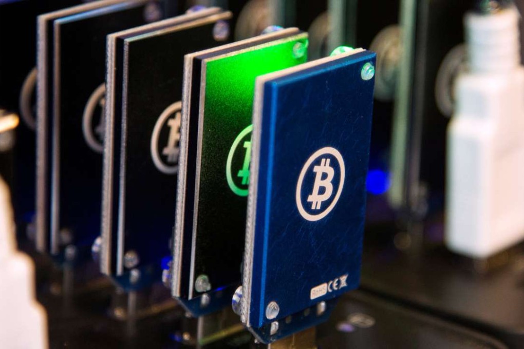 A chain of block erupters used for bitcoin mining is pictured at the Plug and Play Tech Centre in Sunnyvale, California. The emergence of initial coin offering (ICO), in which bitcoins are raised for a new blockchain venture, is a similar model to the initial public offering in a stock market. Photo: Reuters