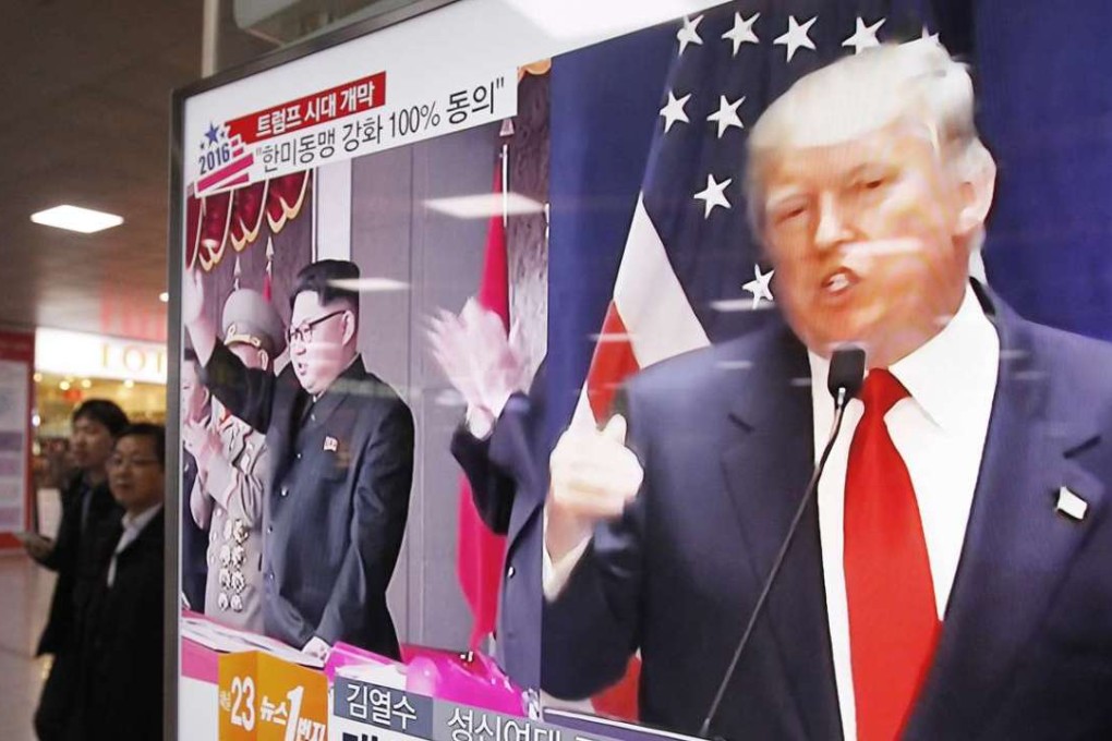 US President Donald Trump and North Korean leader Kim Jong-un feature on a news programme in South Korea. Photo: AP