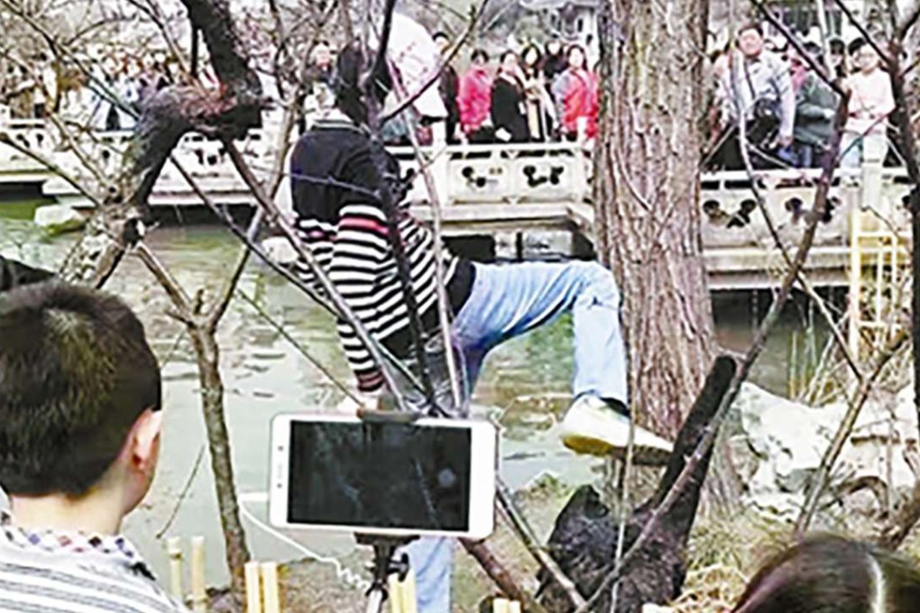 The man pictured attacking the nest. Photo: People.com.cn