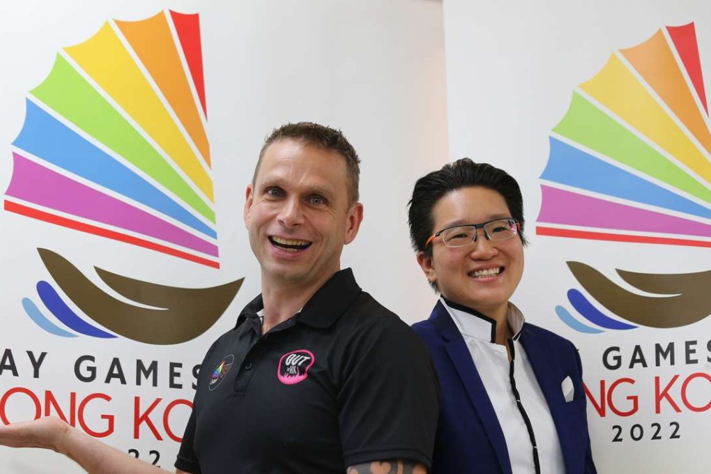 Co-chair of Gay Games Hong Kong Bid Team Dennis Philipse (left) and Benita Chick attend the Gay Games Briefing. Photo: Dickson Lee