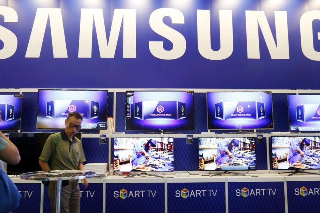 Samsung Smart TVs on display at an electronics show in Singapore in 2013. The internet-conected devices have been targeted by the CIA as listening devices, according to documents published by Wikileaks. Photo: EPA