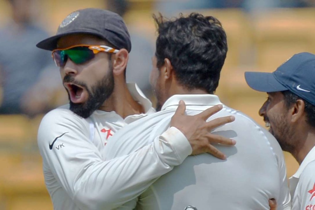 Indian captain Virat Kohli gives Australian captain Steve Smith a send off during the fourth day of the second test. Photo: AFP