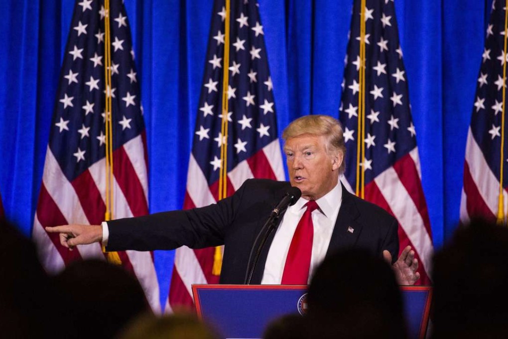 President Donald Trump at a press conference, with the US leader due to meet the German chancellor Angela Merkel next week. Photo: Bloomberg