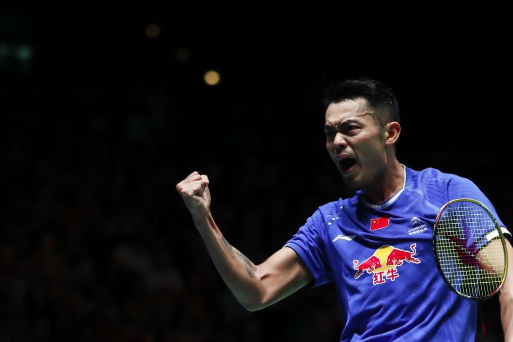 Lin Dan gets fired up in his match against Viktor Axelsen of Denmark. Photo: Xinhua
