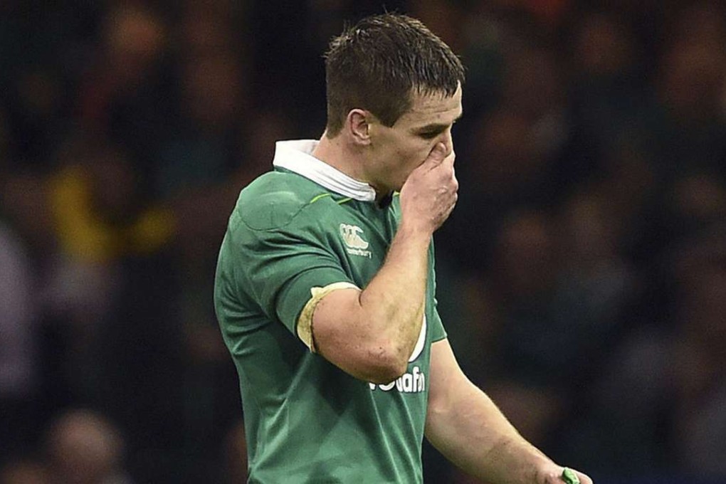 Ireland's Johnny Sexton goes off, during the Six Nations match against Wales. Photo: AP