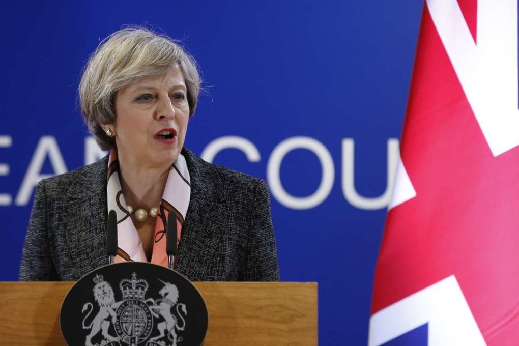 British Prime Minister Theresa May addresses a press conference at the end of the first day of the EU spring summit on March 9, 2017 in Brussels, Belgium. (Ye Pingfan/Xinhua/Sipa USA/TNS)