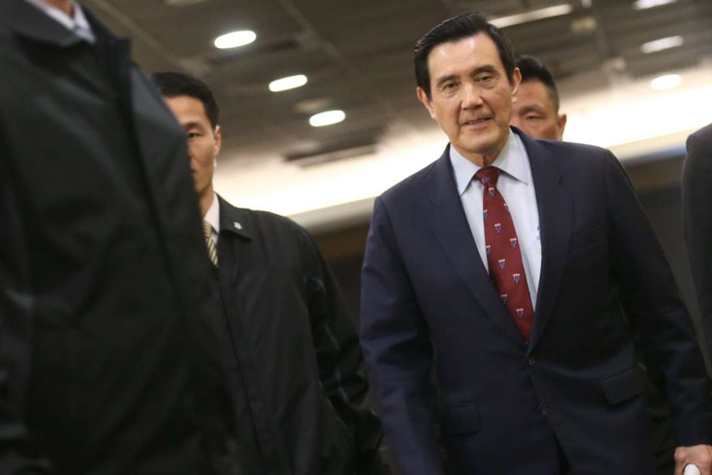 Former Taiwanese president Ma Ying-jeou leaves after giving a speech during a forum on Tuesday at the National Taiwan University in Taipei, Taiwan. Photo: EPA