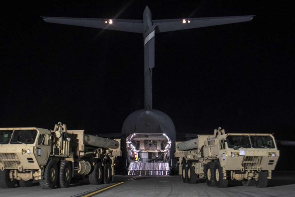 Elements of a THAAD battery arriving at Osan US airbase near Seoul, South Korea on March 6. Photo: AFP