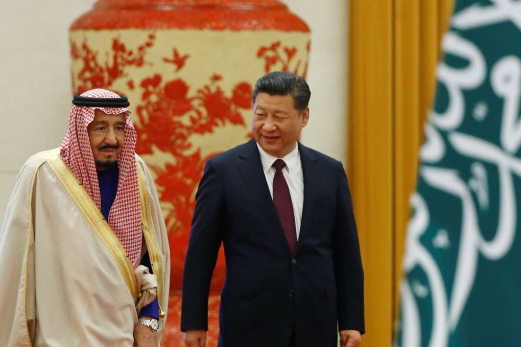 China President Xi Jinping and Saudi King Salman arrive for a welcoming ceremony at the Great Hall of the People in Beijing on Thursday. Photo: Reuters