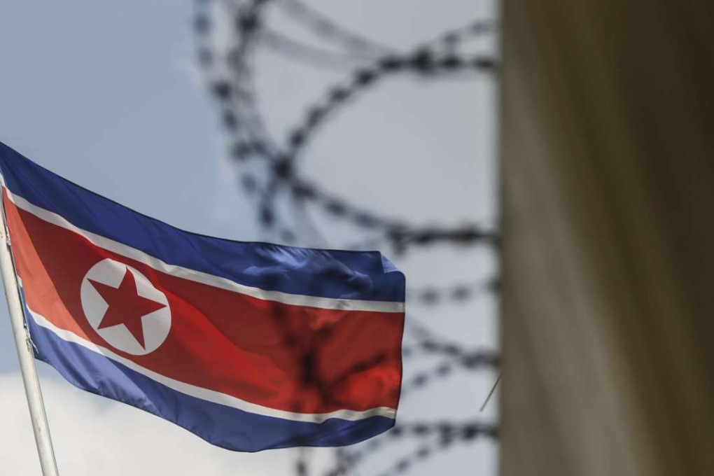 A North Korea national flag above the North Korean embassy in Kuala Lumpur. Photo: EPA