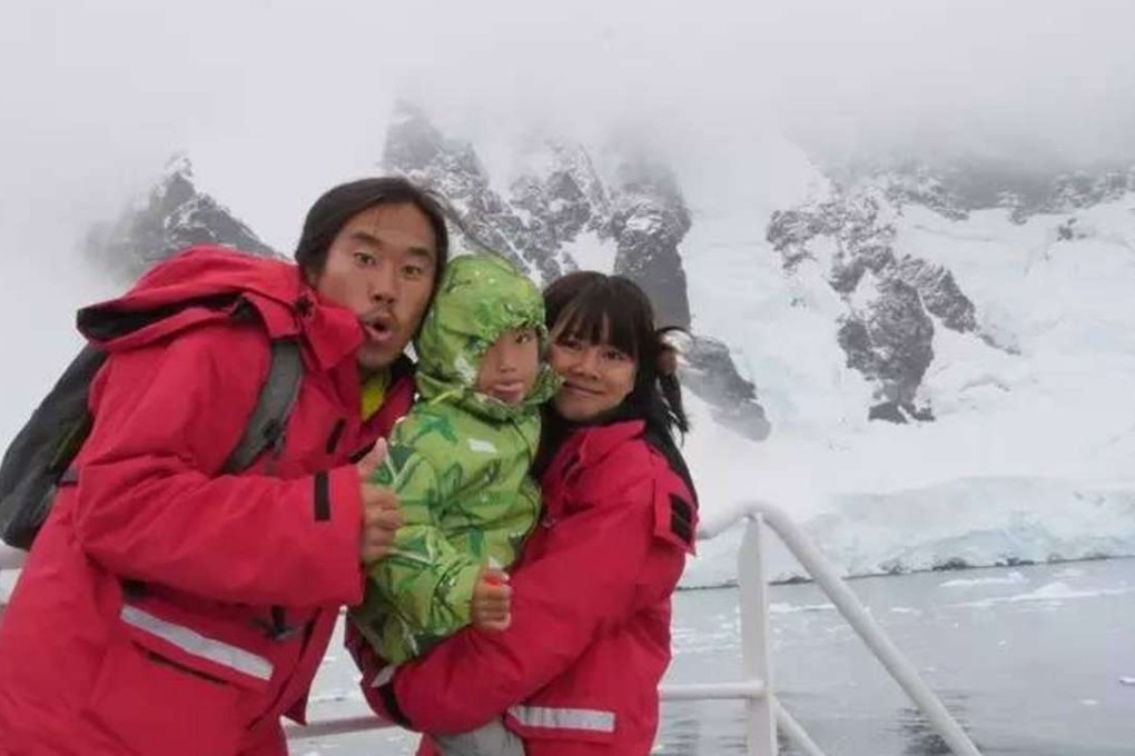 The Xu family pose on deck in the Antarctic Circle. Photo: Handout